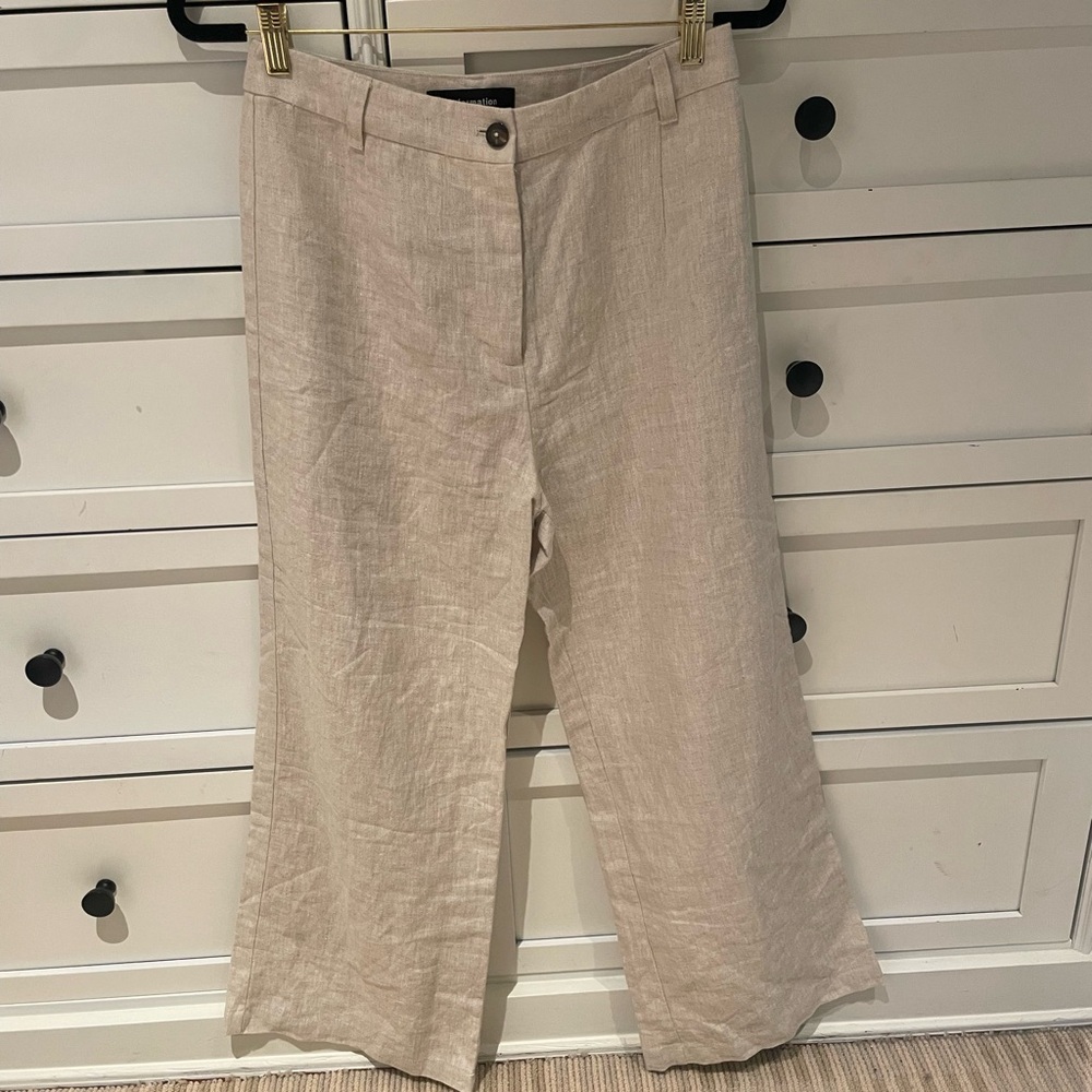 Reformation Beige Linen Wide-Leg Pants